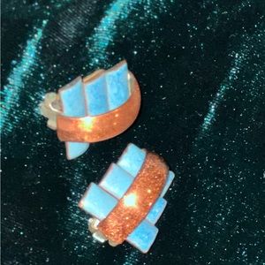 Renoir copper and blue enamel earrings.